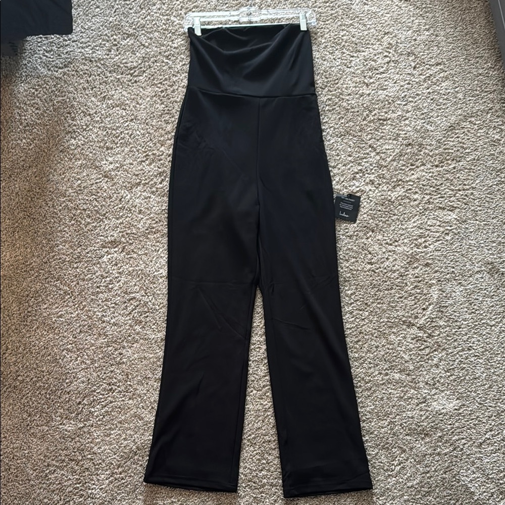 Lulu's Black Strapless Jumpsuit with Straight-Leg Design